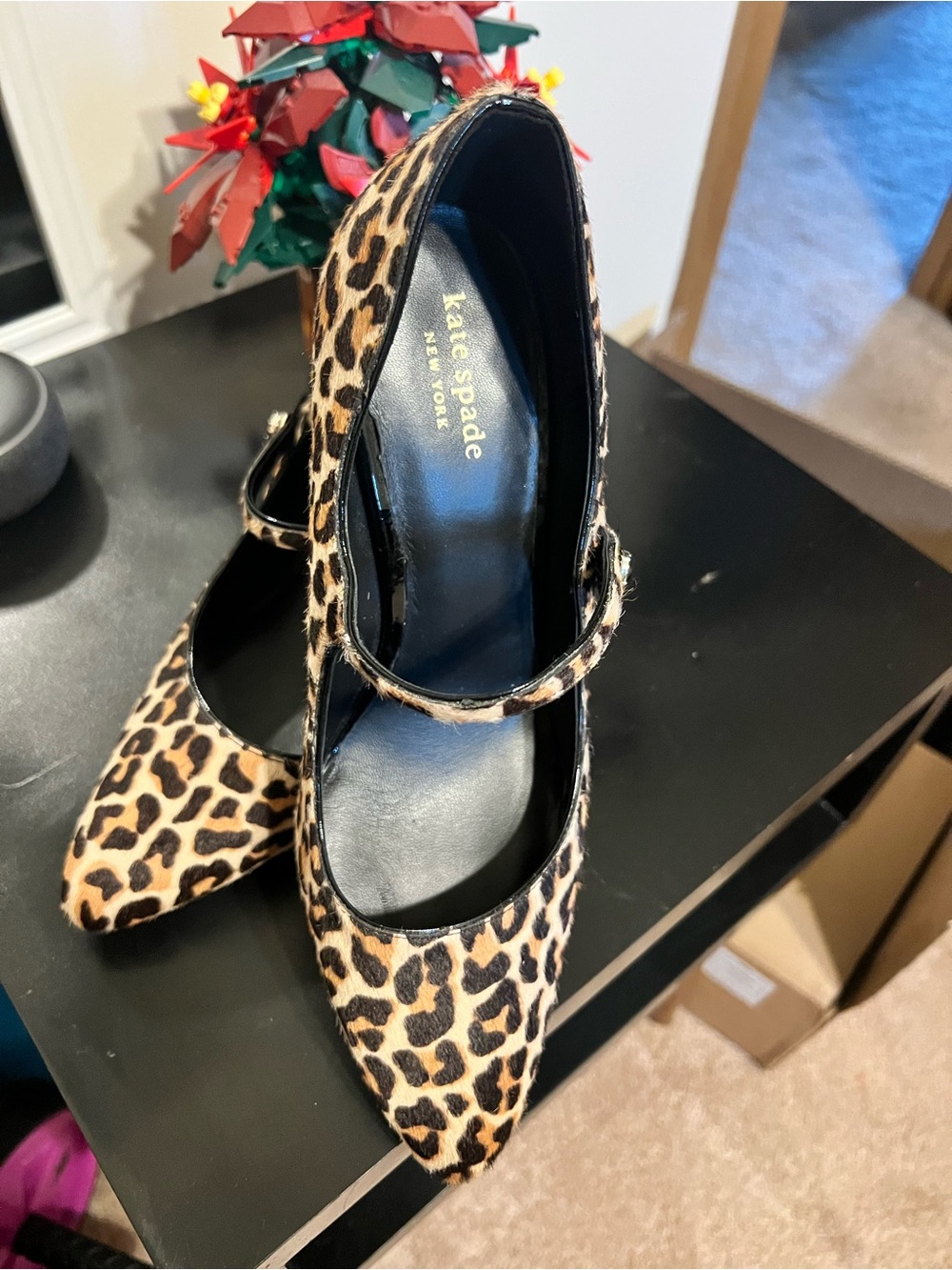 kate spade Leopard Print Mary Jane Heels - Black and Tan